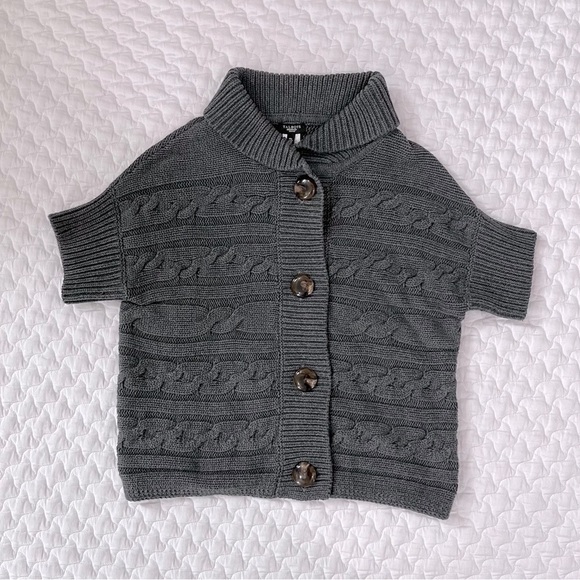 Talbots Petite Medium Gray Cable Knit Chunky Cardigan Sweater Short Sleeve Shawl - Picture 2 of 8